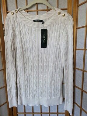 NWT RALPH LAUREN WHITE COTTON/VISCOSE KNIT PULLOVER SWEATER SIZE MEDIUM